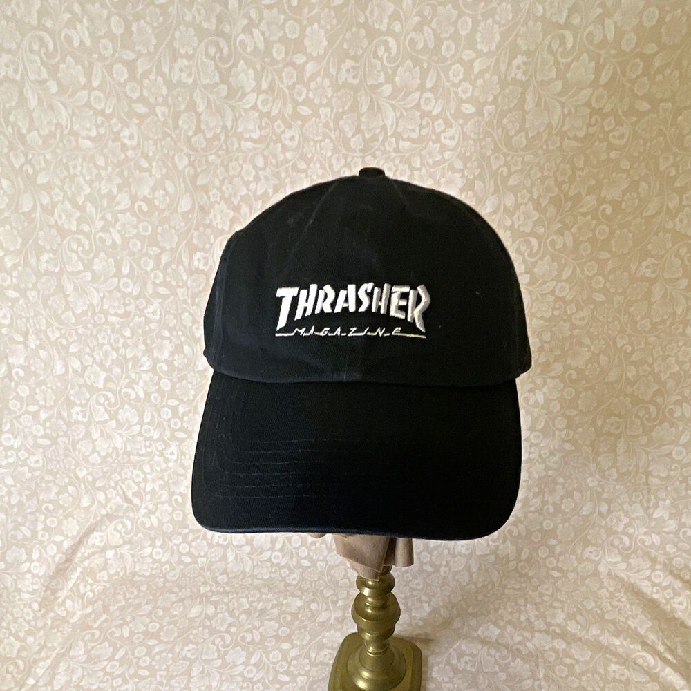 Thrasher Magazine Black Adjustable Baseball Cap Hat White Logo